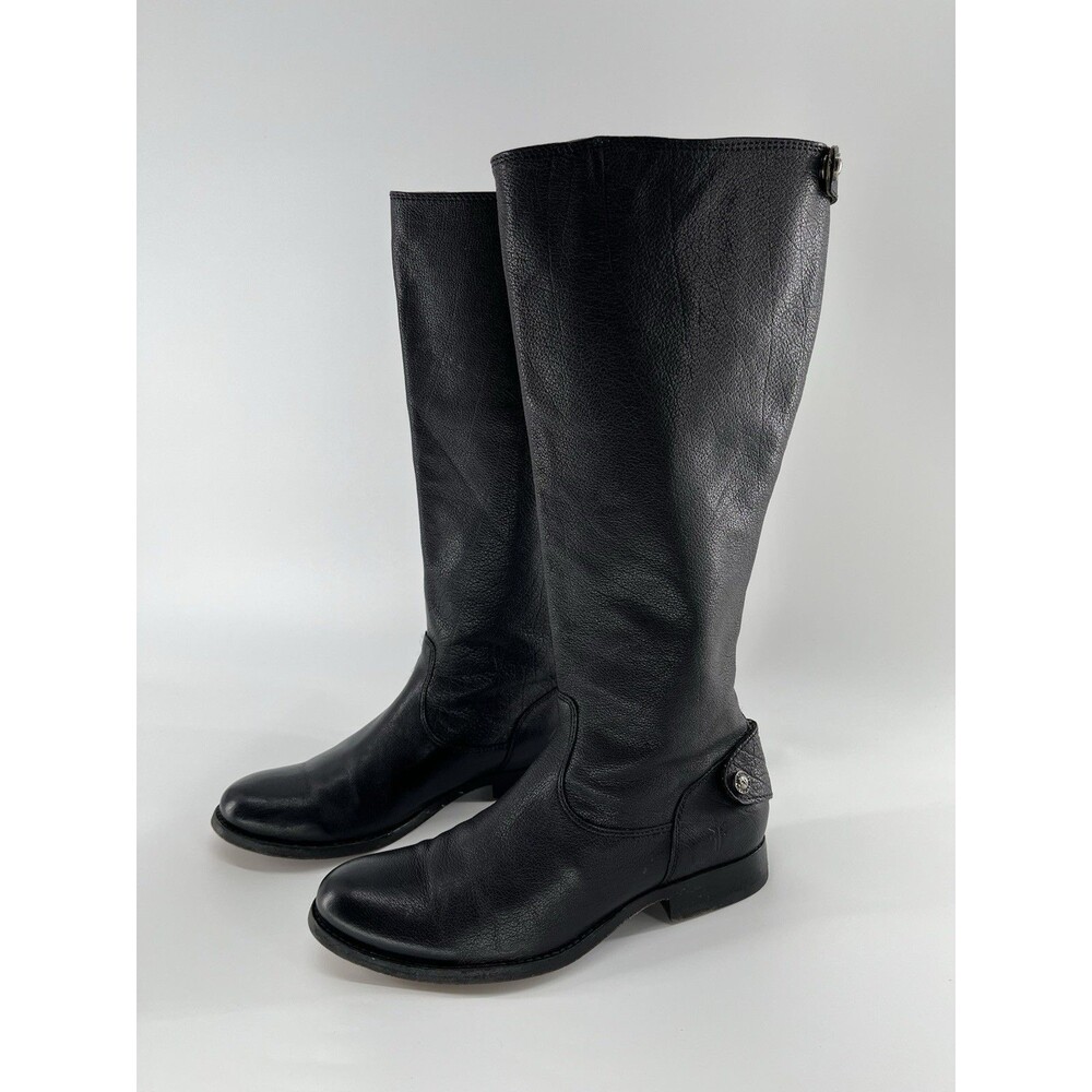 FRYE Melissa Button Back Zip Black Leather Knee High Riding Boots Size 7.5 B